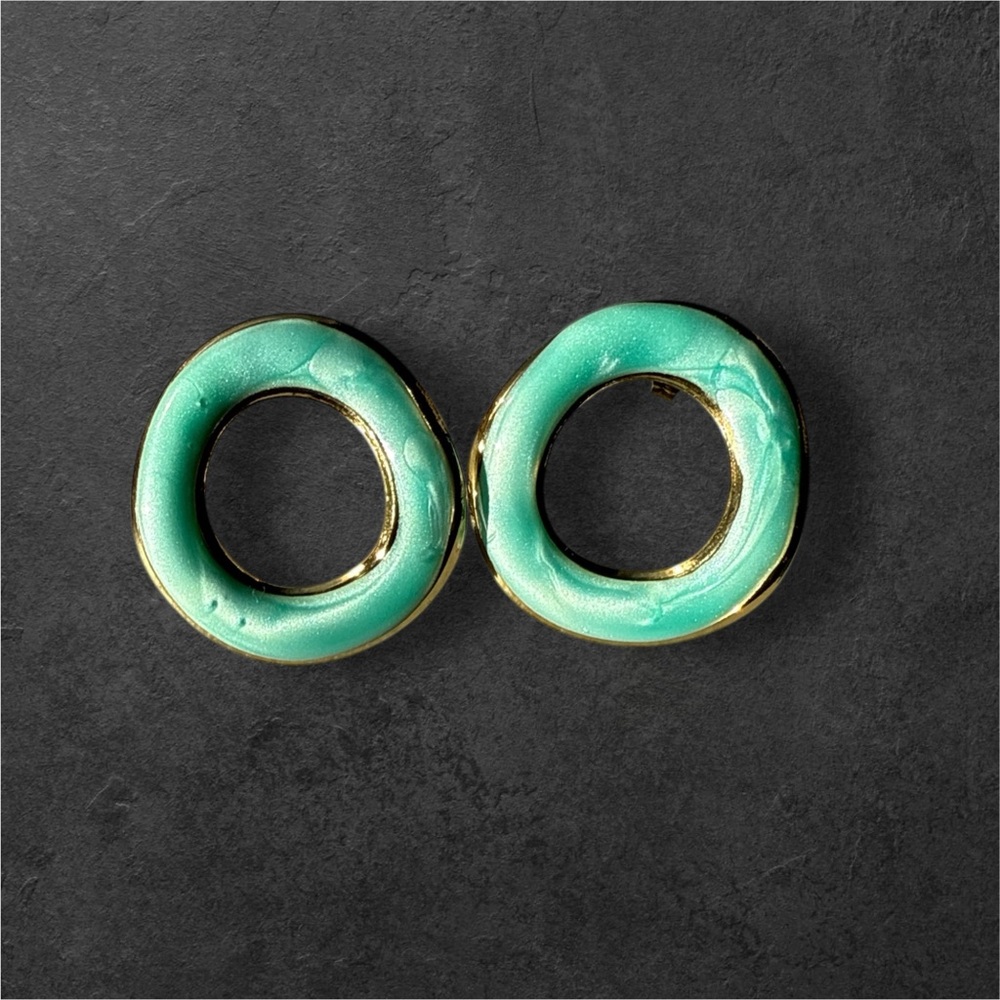 E4. Teal Enamel and 18K Gold Plated Posts - New in Box - No Cancels